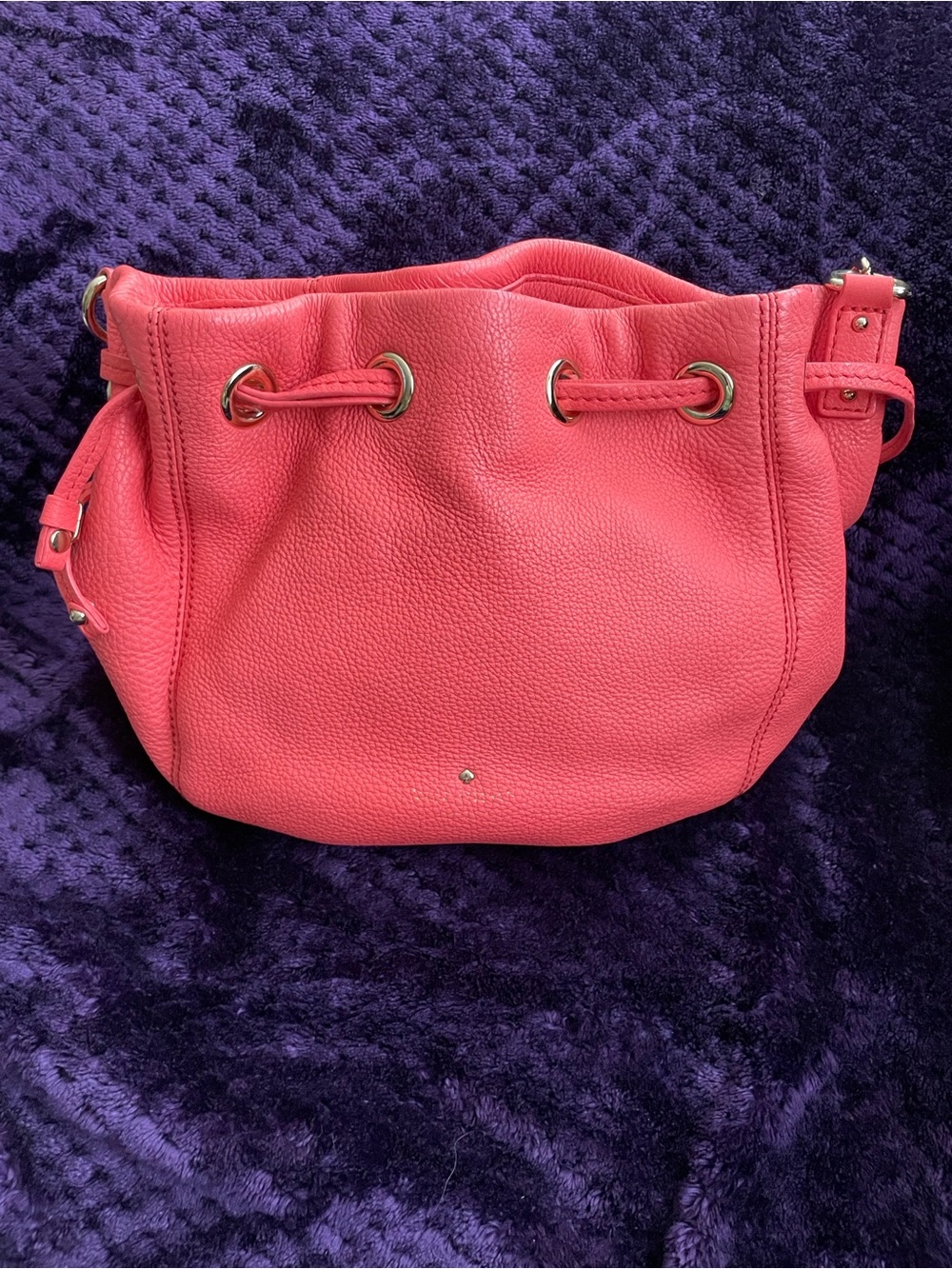 Kate Spade Coral Pink Draw String Bucket Bottom Shoulder Bag EUC